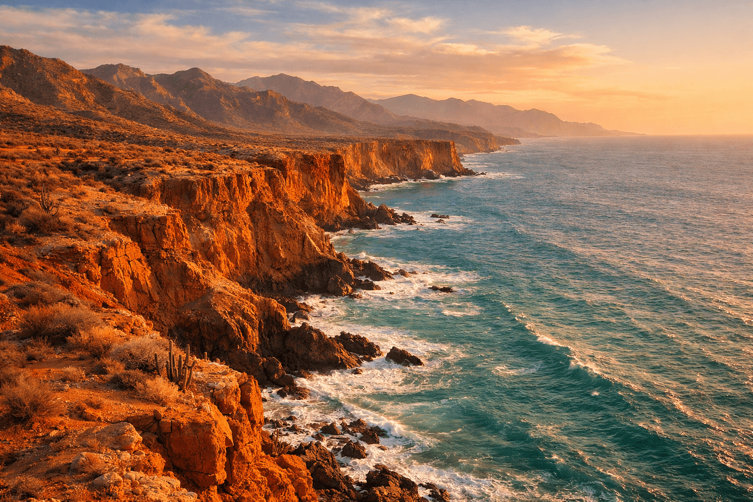Baja California coastline with desert cliffs meeting the Pacific