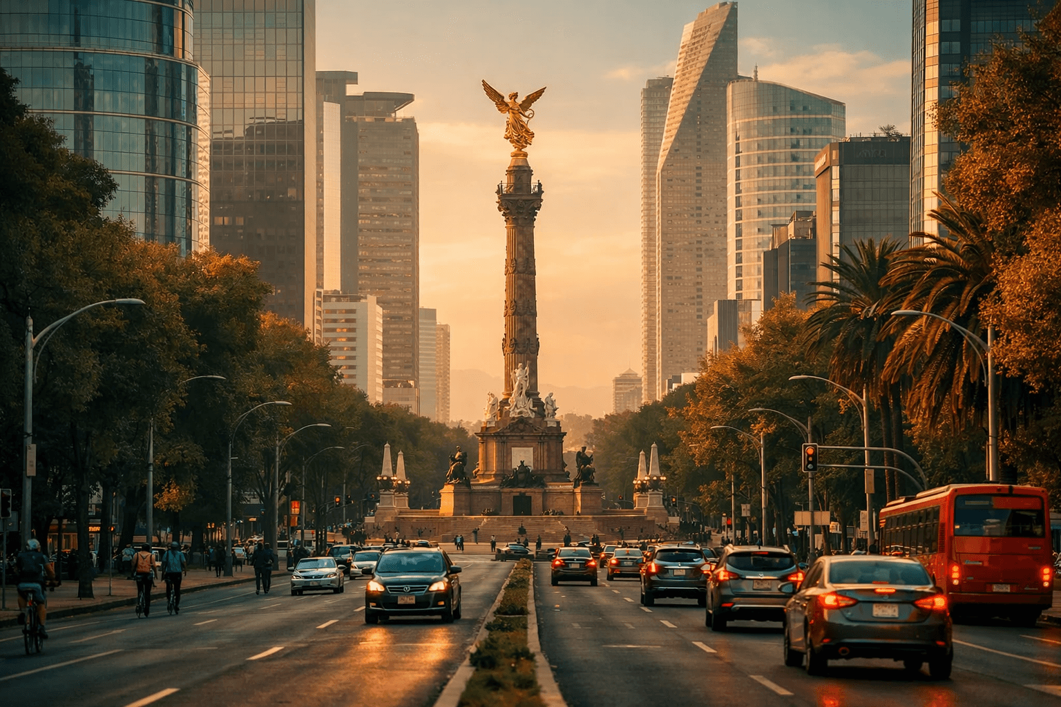Mexico City Paseo de la Reforma at golden hour